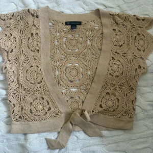 Moda internacional tan /besh crochet cardigan/vest  sparkly size L